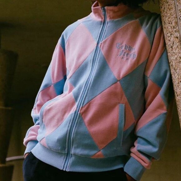 NWT Teddy Fresh Diamond Cotton Candy Blue Pink Velour Jacket Pastel | Size XL - Picture 1 of 8